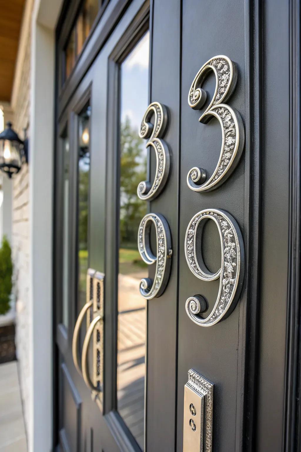 Stylish house numbers add a modern flair to the entryway.