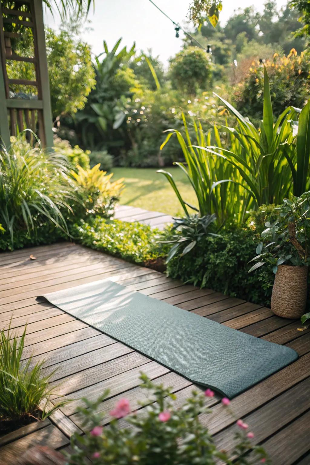 An outdoor yoga space offers a grounding and rejuvenating experience.