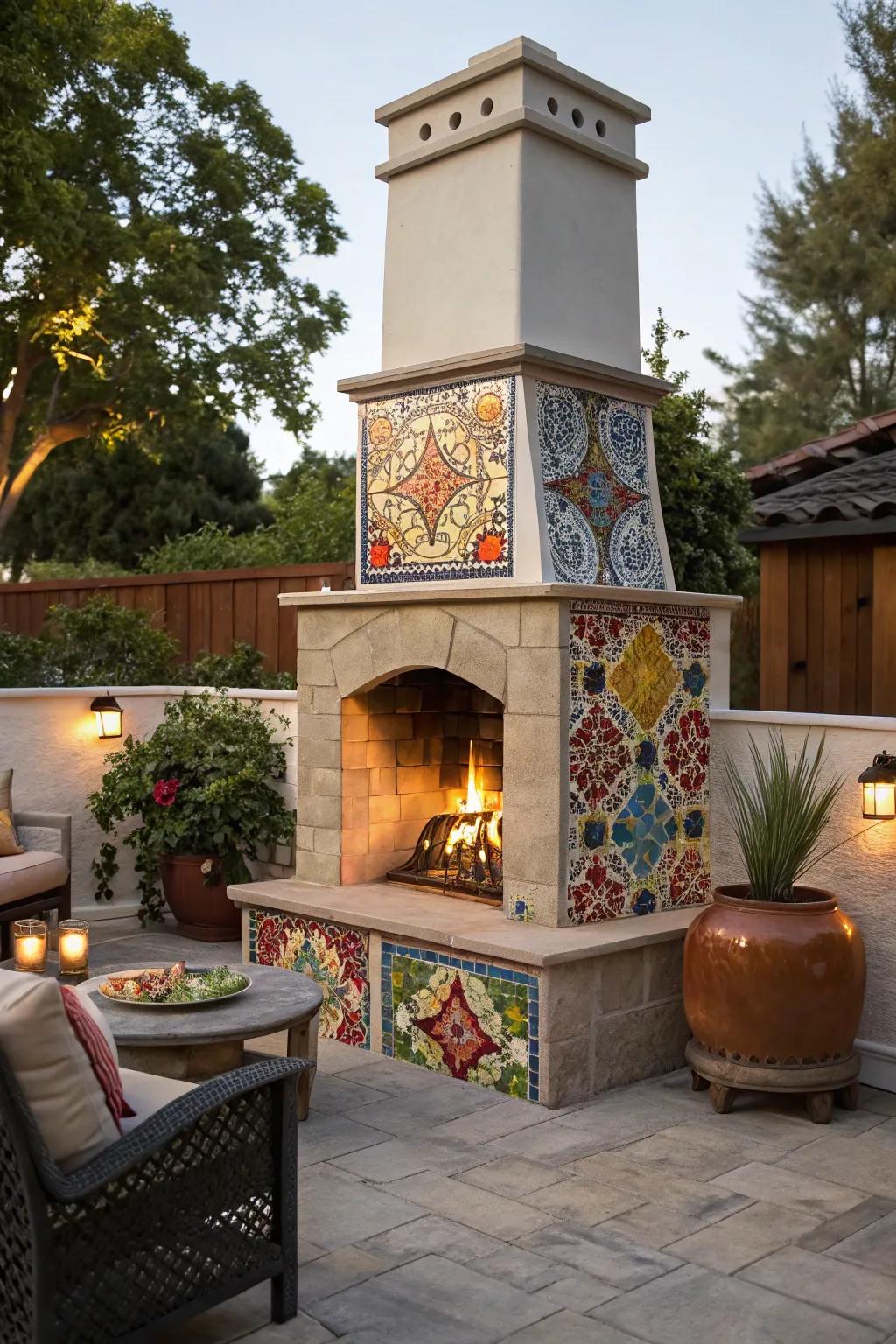 Tile accents add a pop of color and artistic flair.