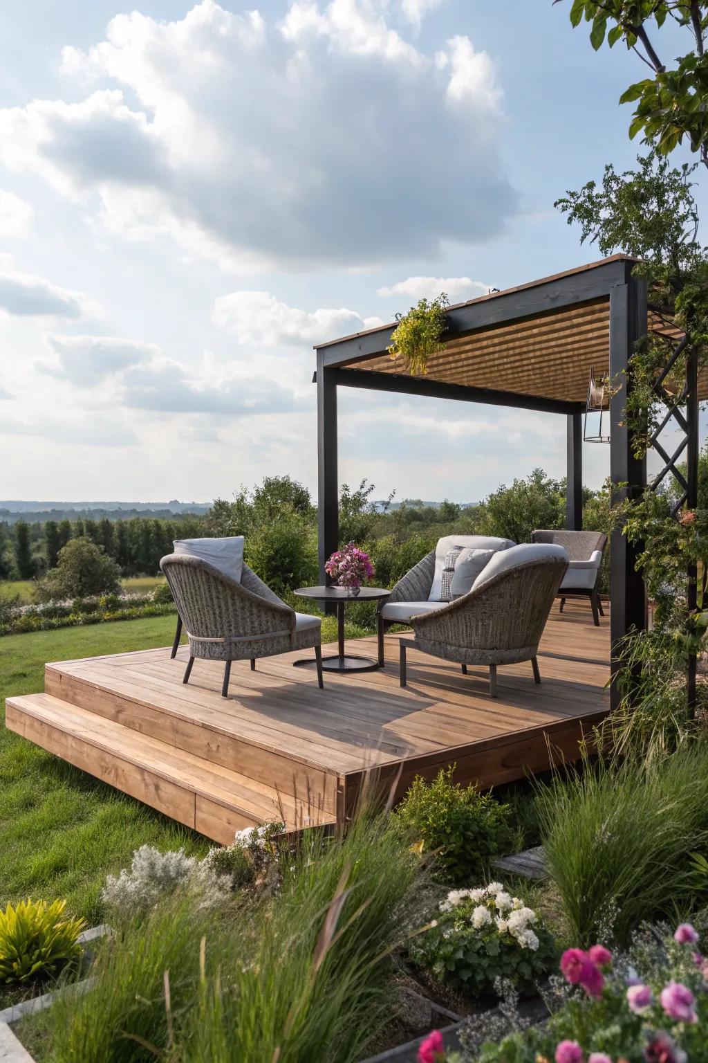 Raised platforms add dimension and focus.