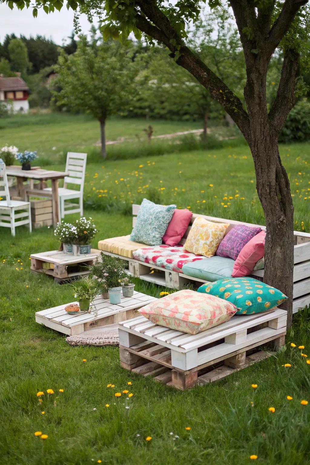 Charming DIY pallet furniture for a personal touch.