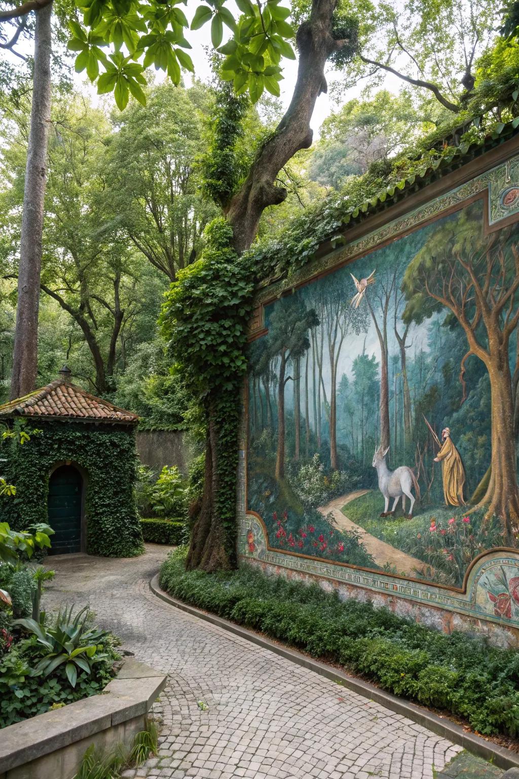 Mystical forest murals enchant and intrigue garden visitors.