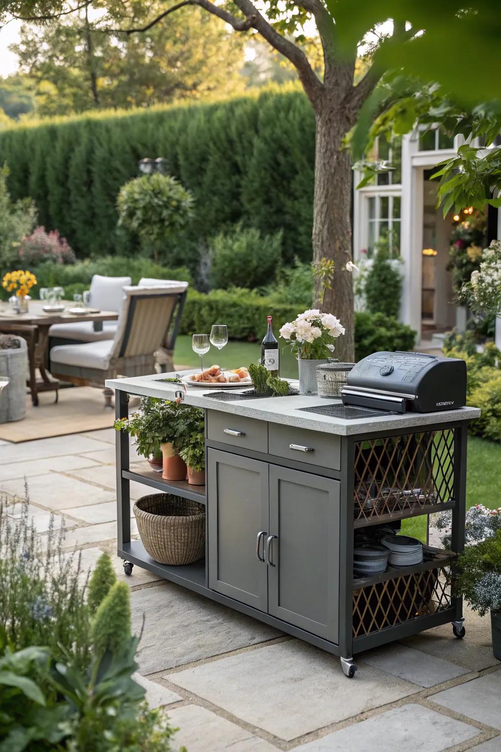 Keep your space organized with a grill table that offers hidden storage.
