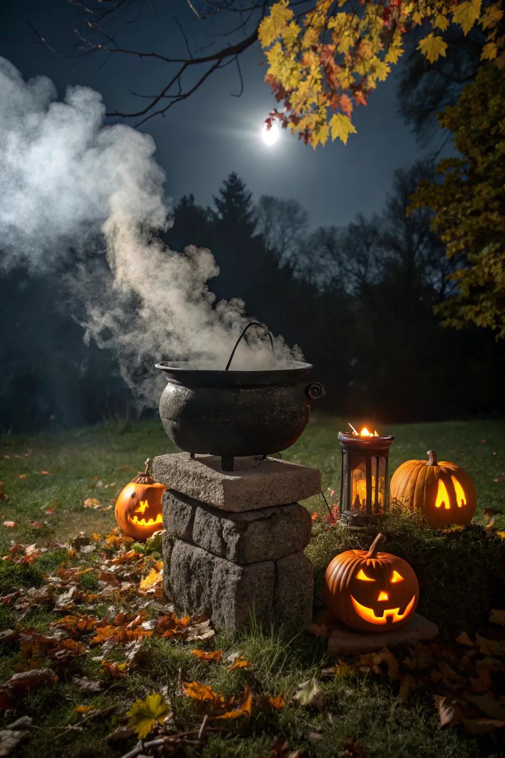 Conjure magic with a bubbling cauldron setup.