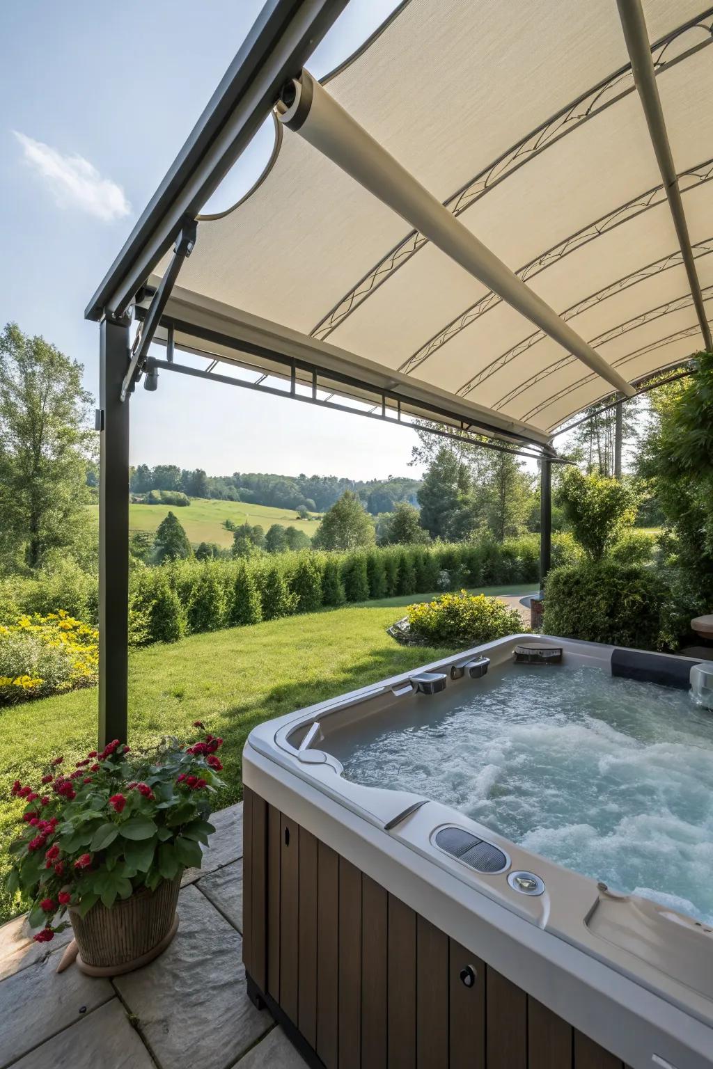 A canopy provides versatile shade for your hot tub area.