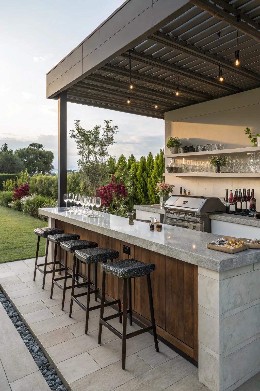 A bar area that becomes the heart of your outdoor parties.