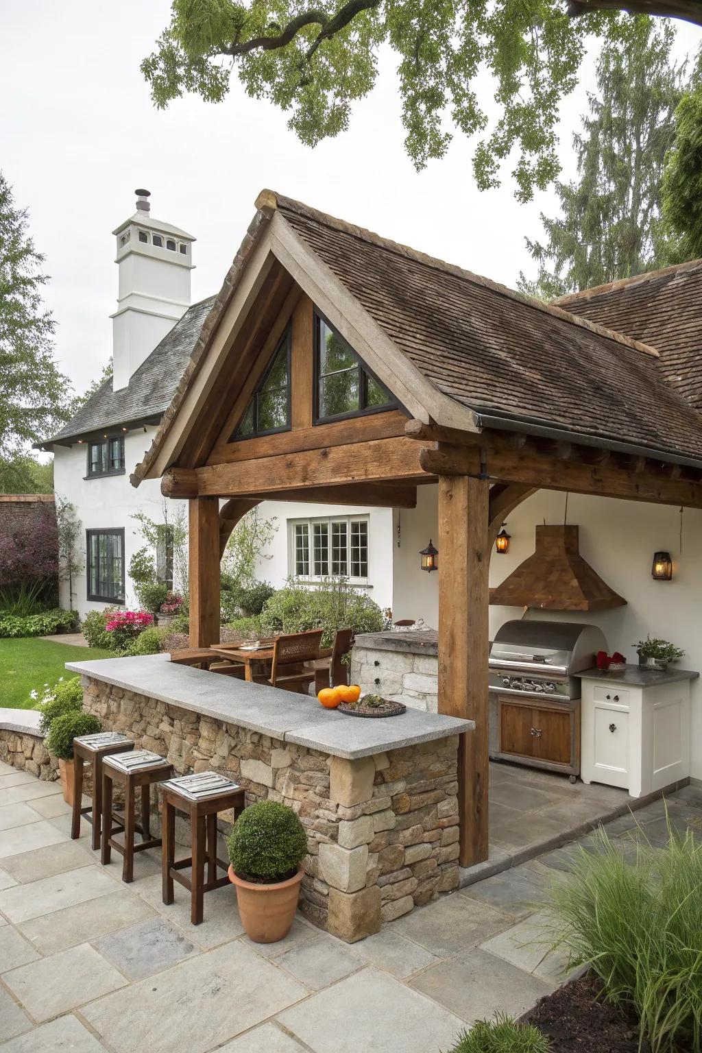 A classic gable roof provides complete coverage and complements traditional homes.