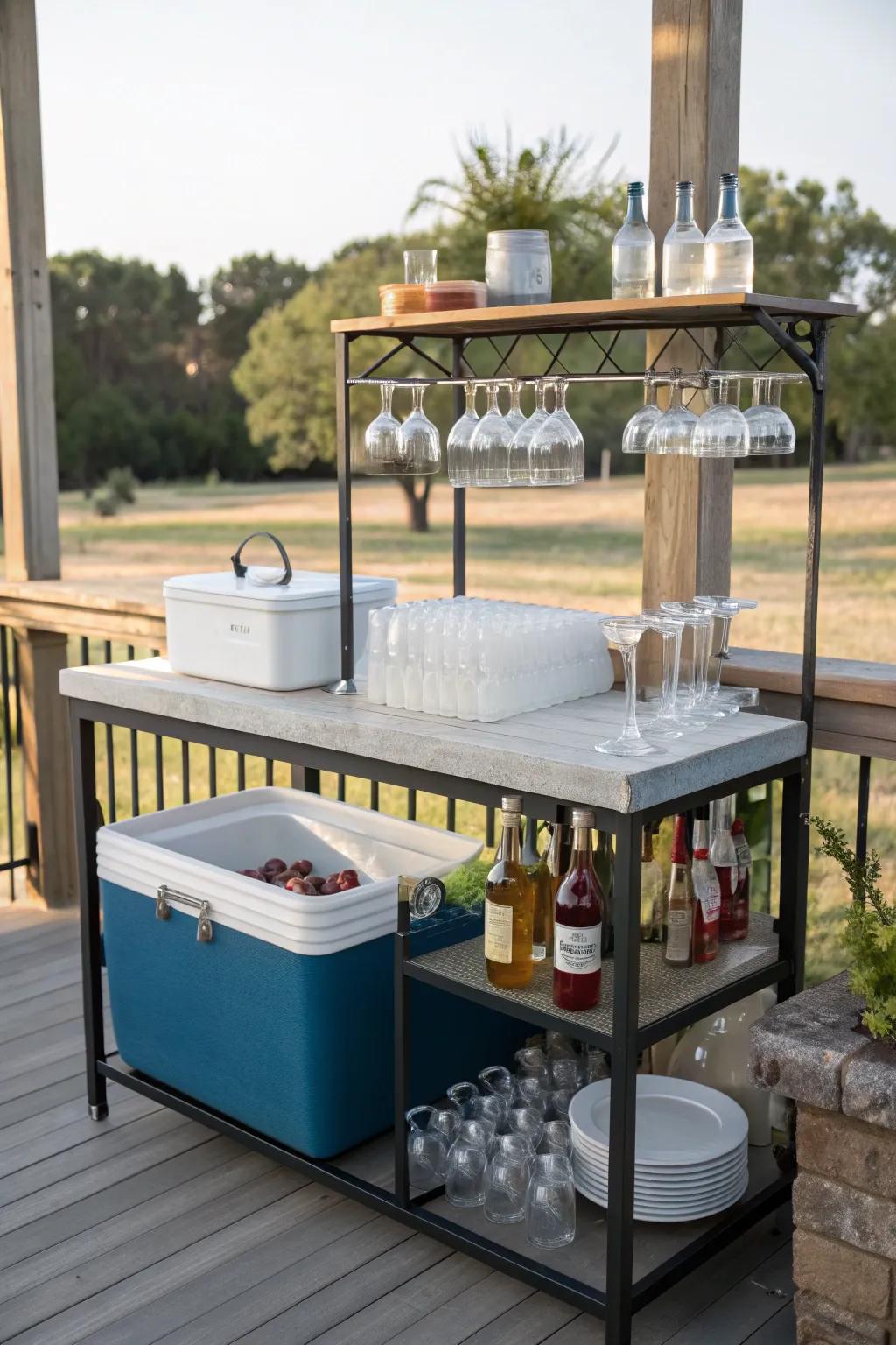 A beverage bar with integrated sink for entertaining.