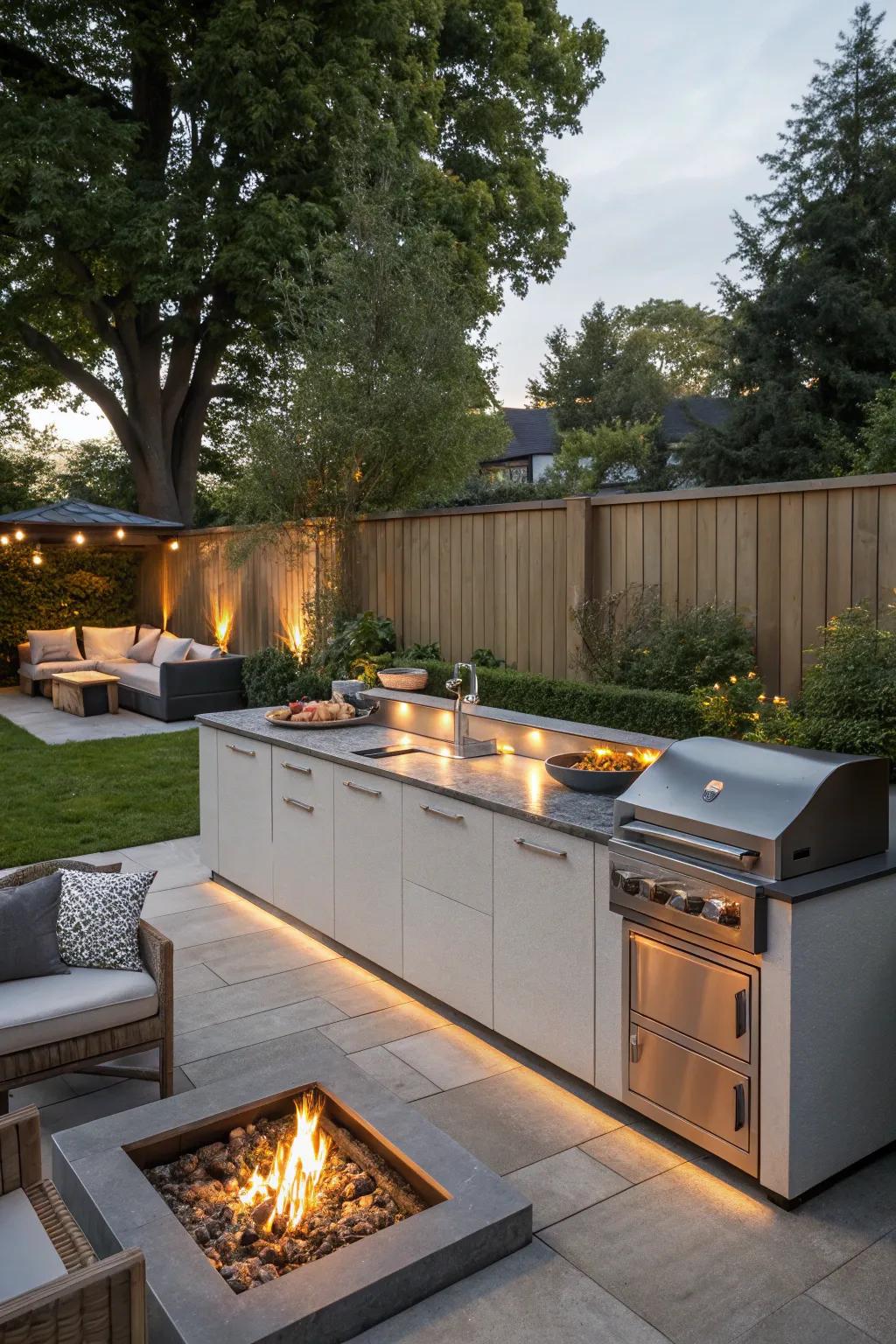 Hidden storage keeps this outdoor kitchen organized and efficient.