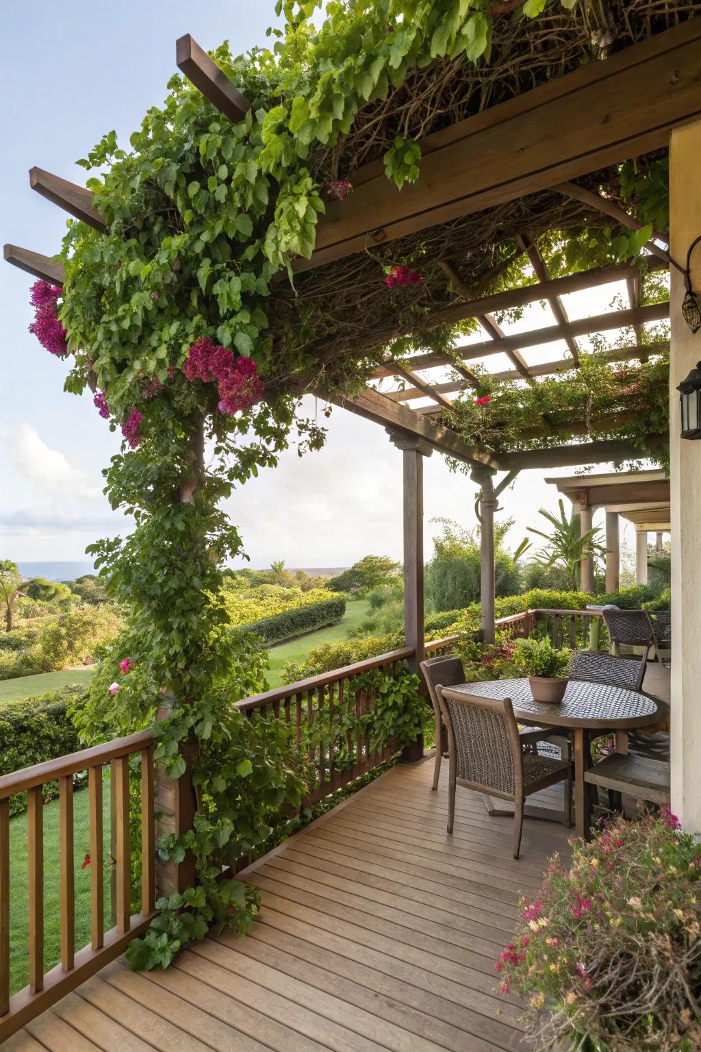 A pergola provides shade and an elegant touch.