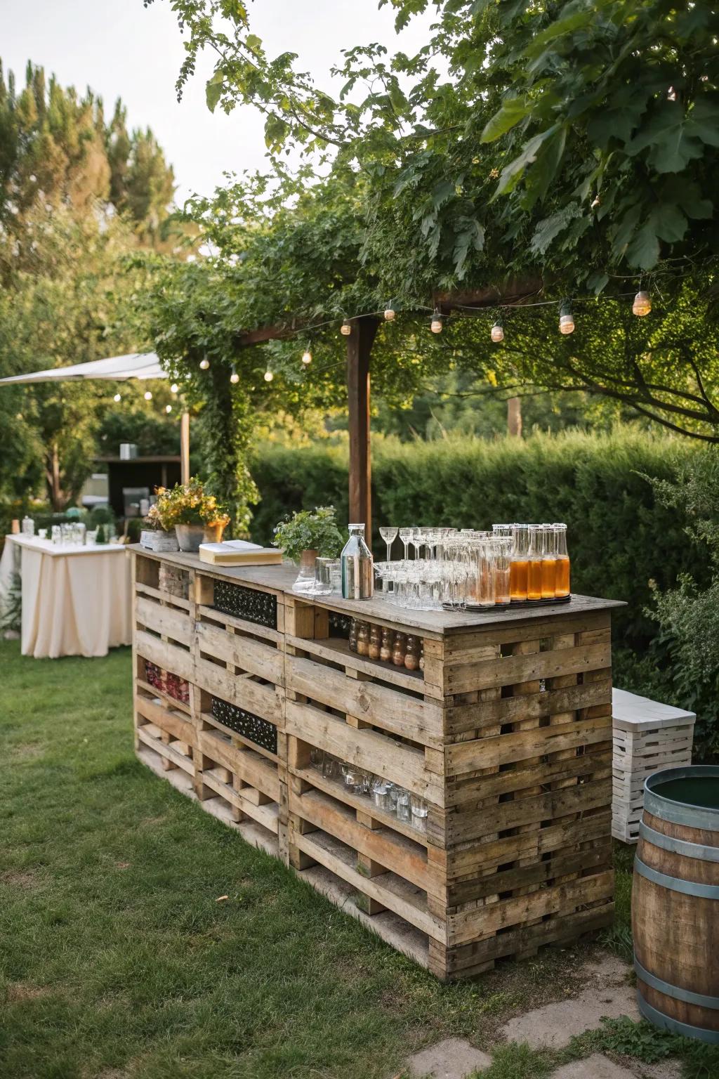 Entertain in style with a simple pallet outdoor bar.