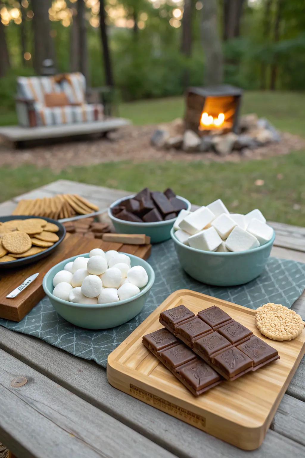 A s’mores station offers a fun and tasty treat.