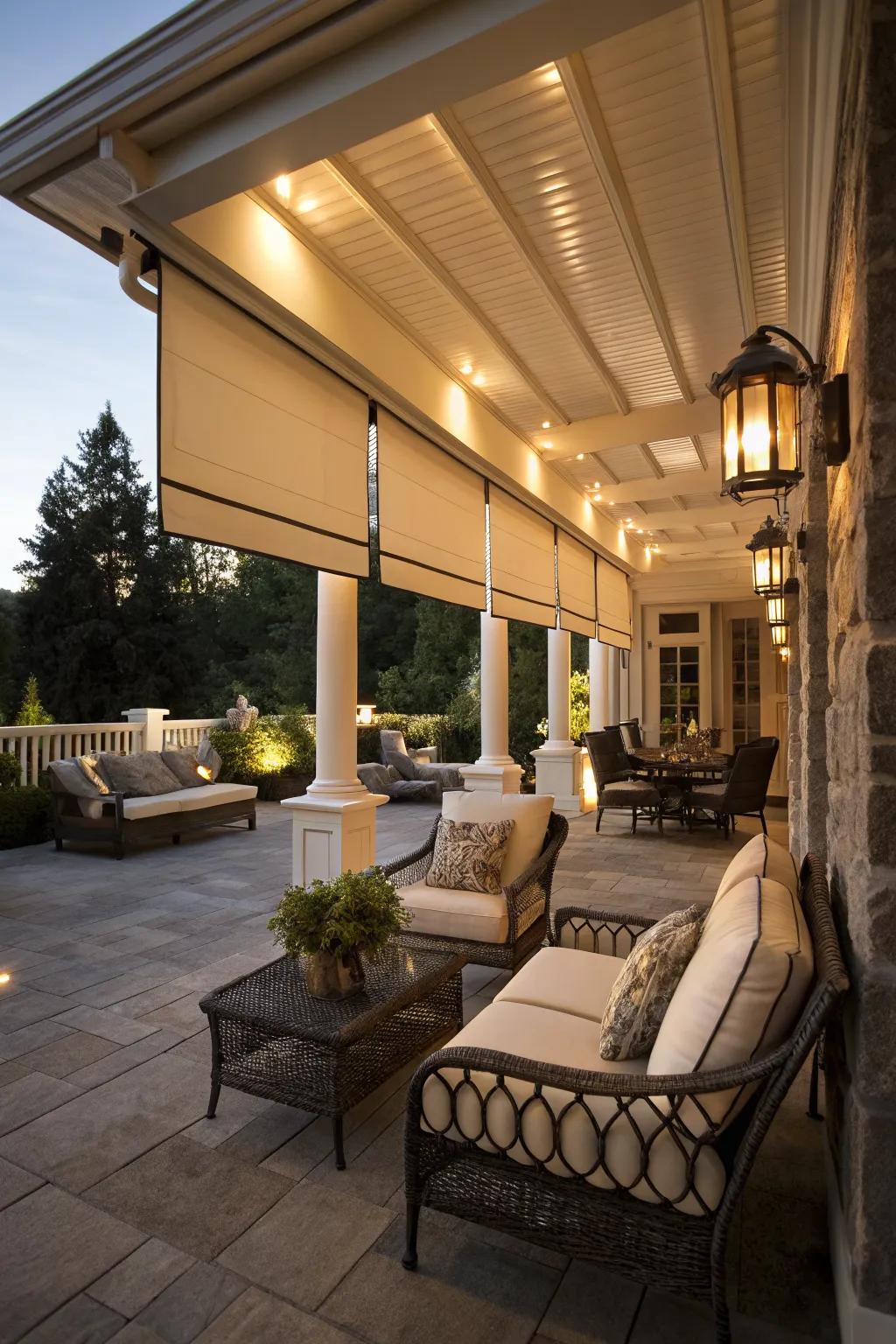 Roman shades add a timeless elegance to patios.