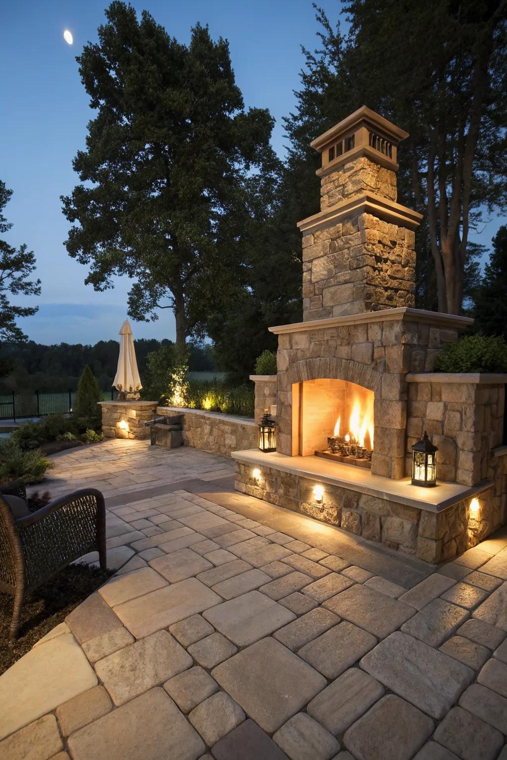 Evening magic: a fireplace with integrated lighting.