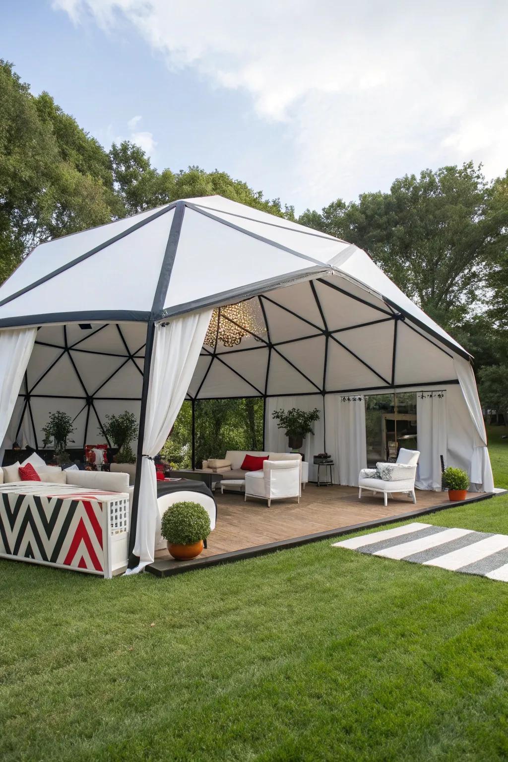 Make a statement with a striking geometric tent design.