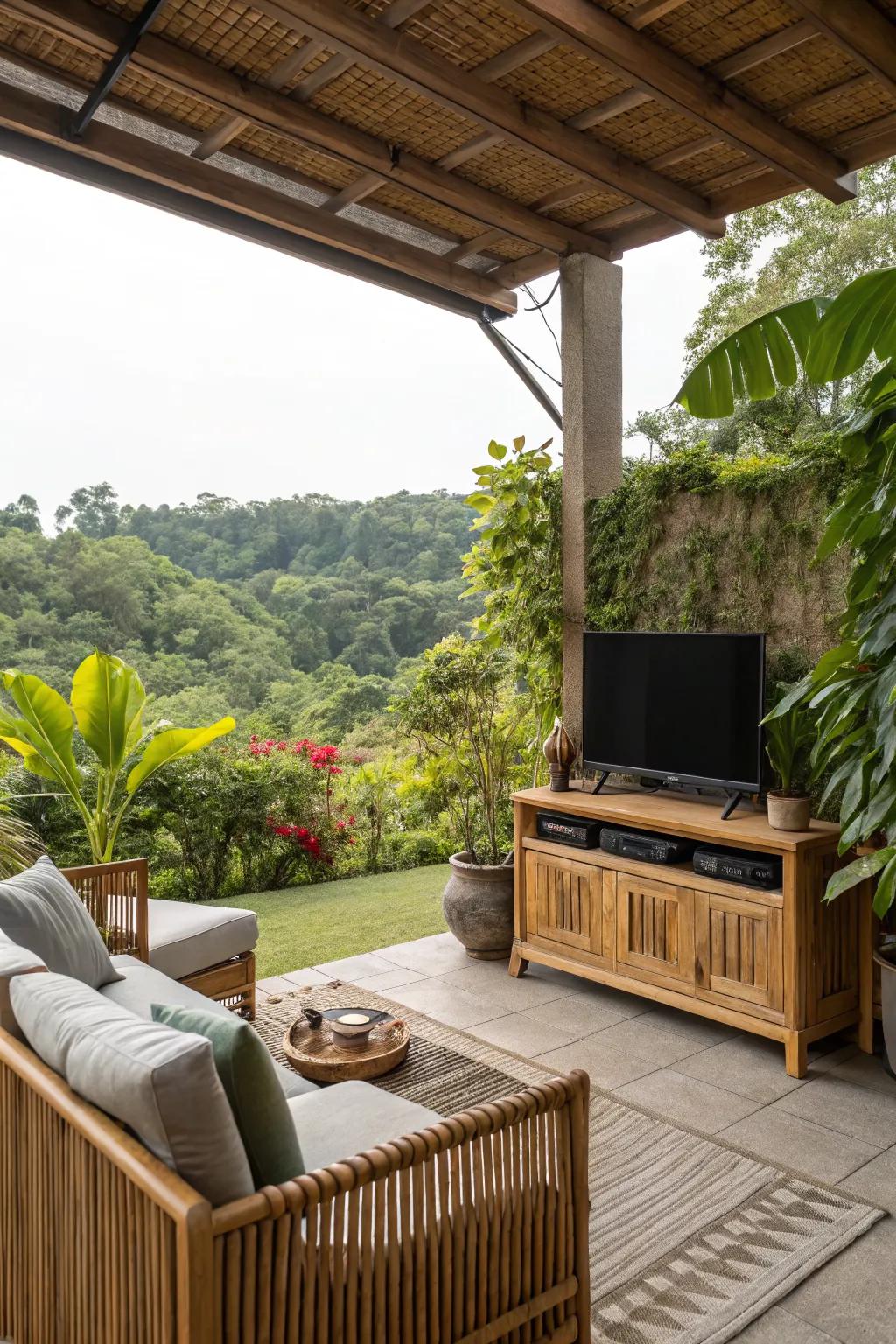 Style meets sustainability with an eco-friendly bamboo TV stand.