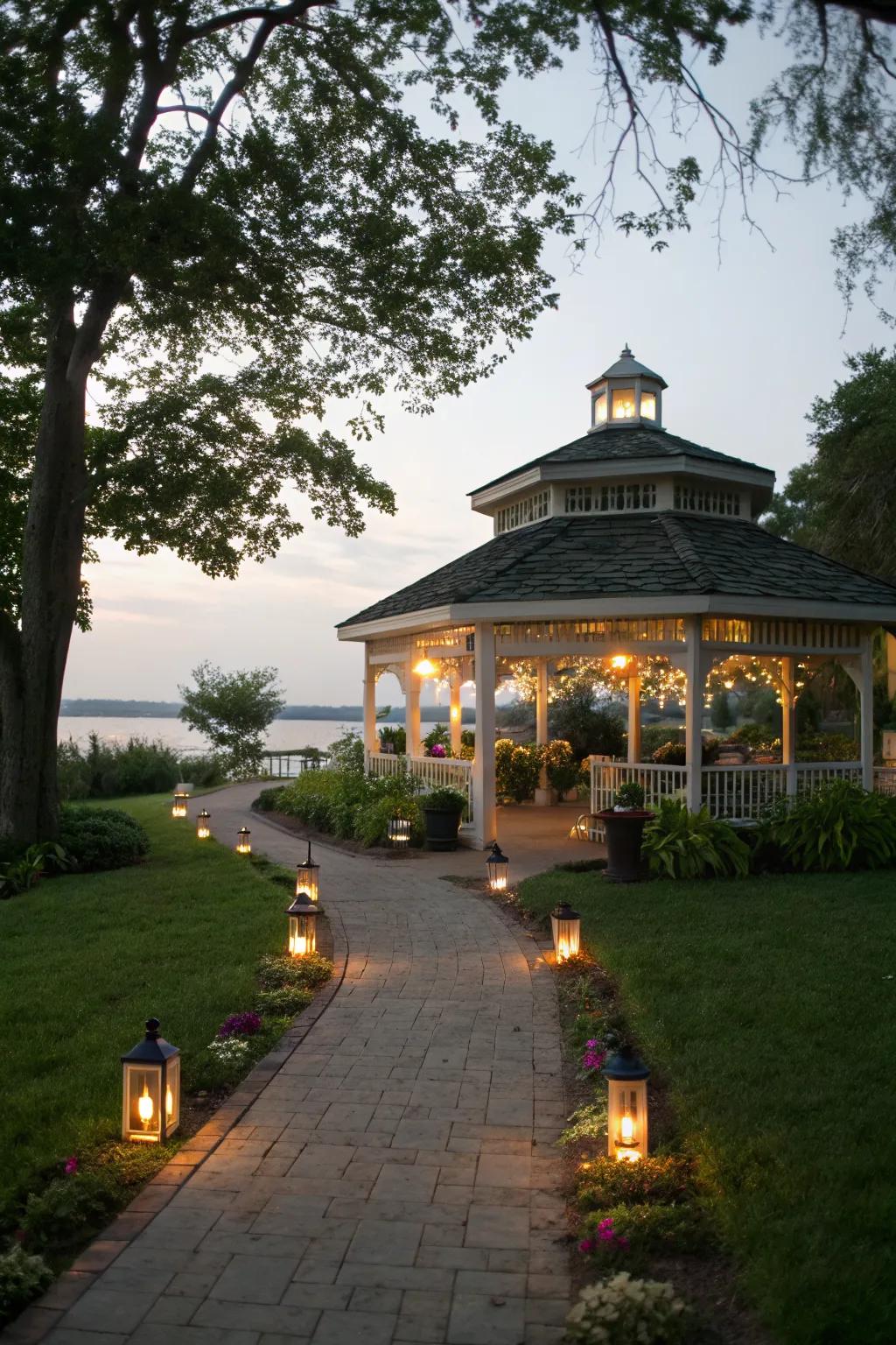 Pathway lights guide and welcome guests to your pavilion.