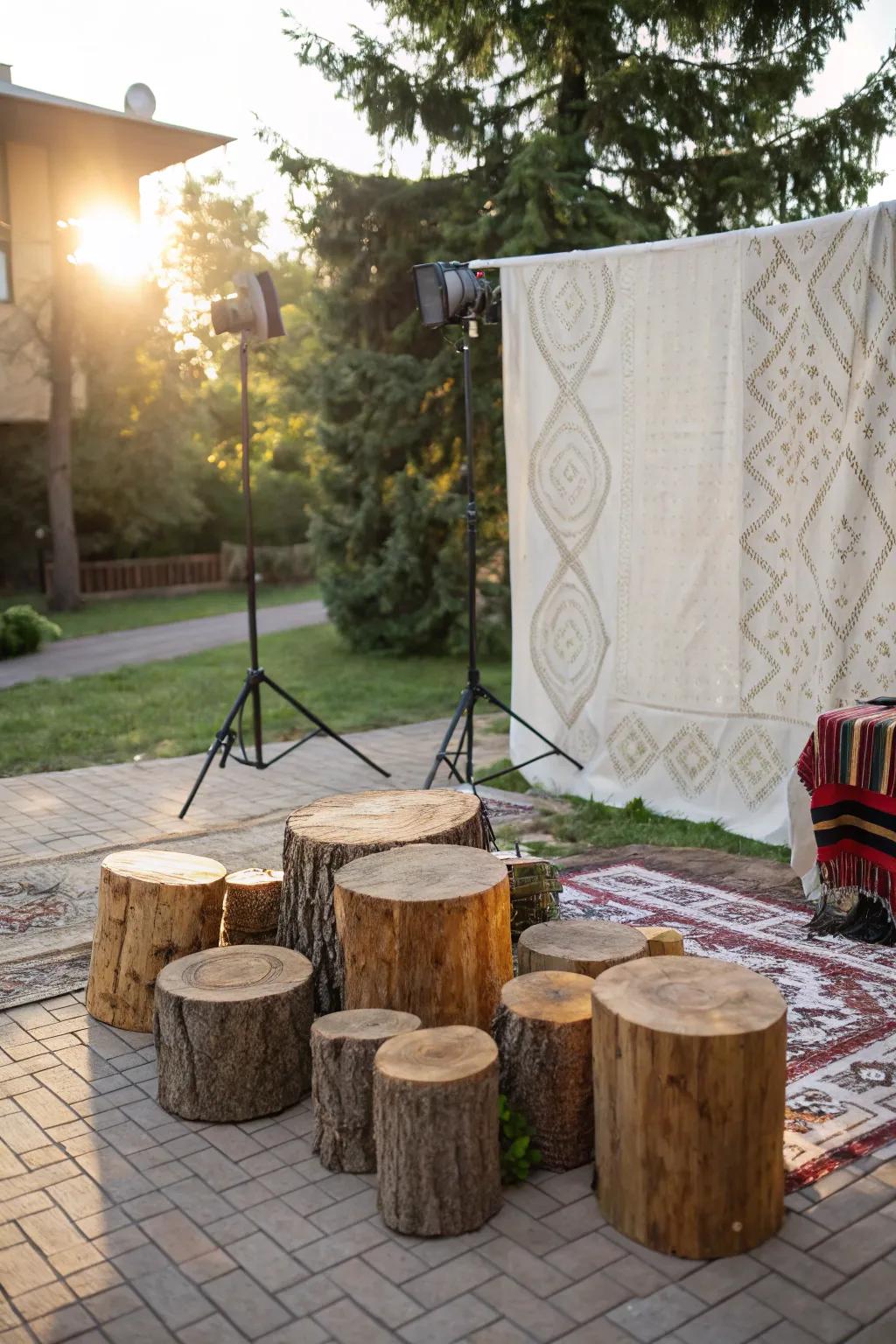 Logs and stumps add rustic charm to your backdrop.