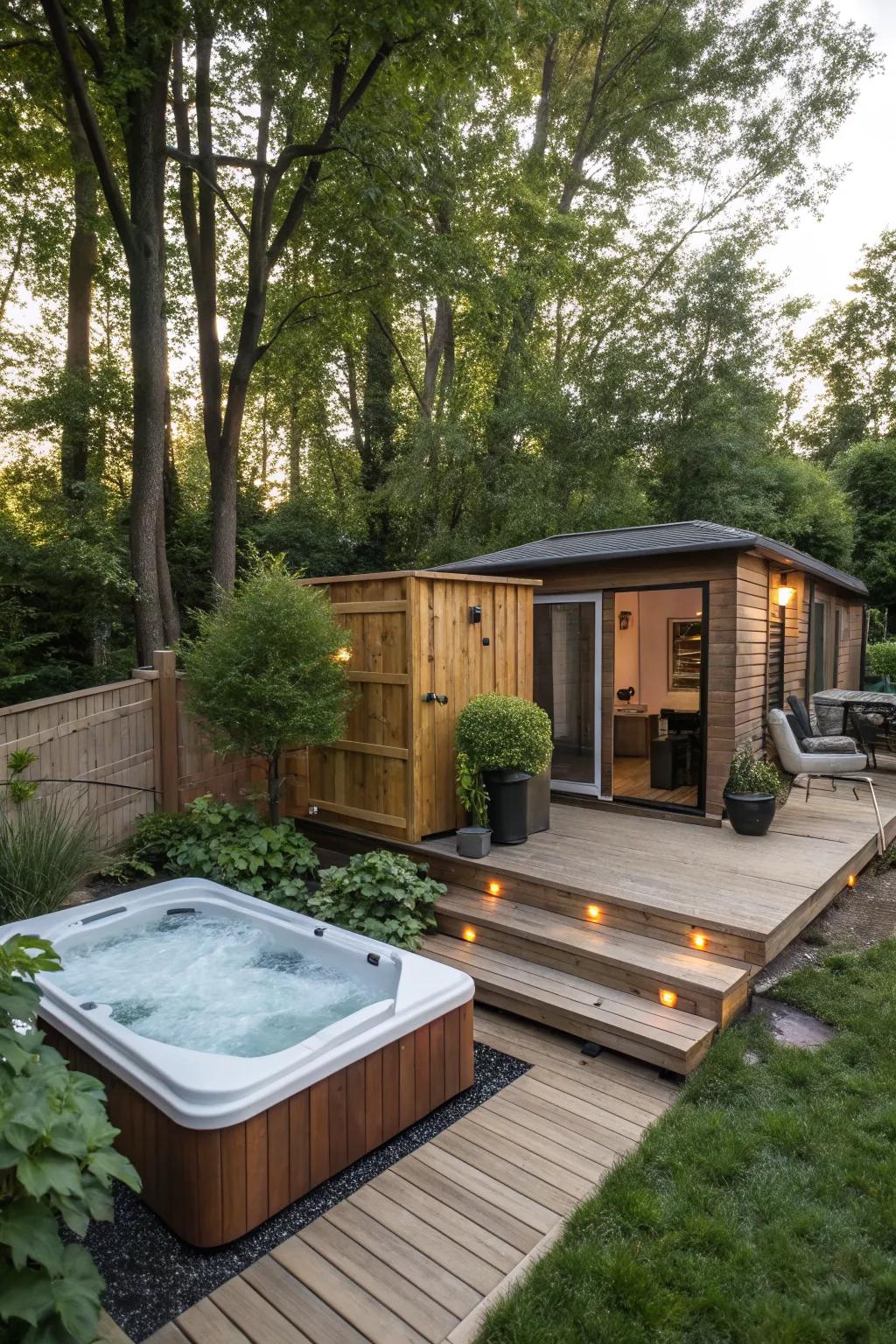 Elevate your outdoor spa experience with a floating deck.