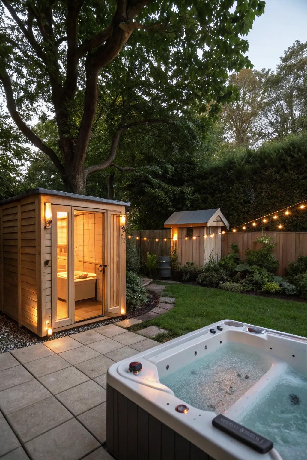 A hot tub offers a luxurious addition to any sauna setup.