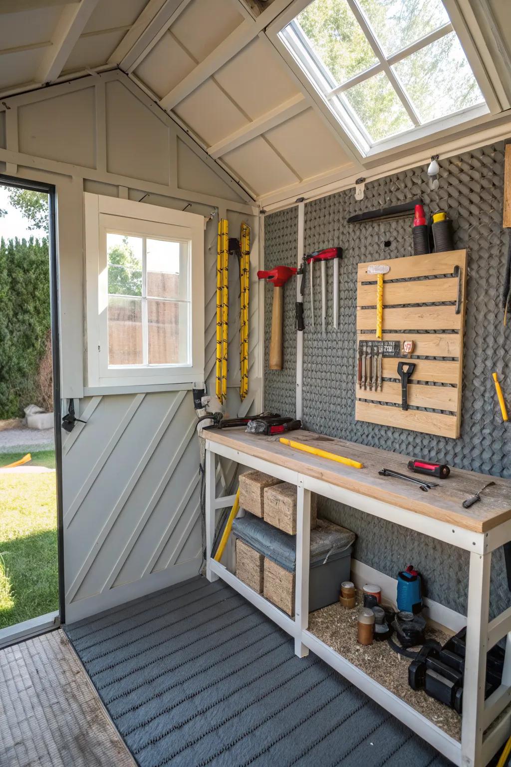 Interlocking foam tiles offer comfort for workshop sheds