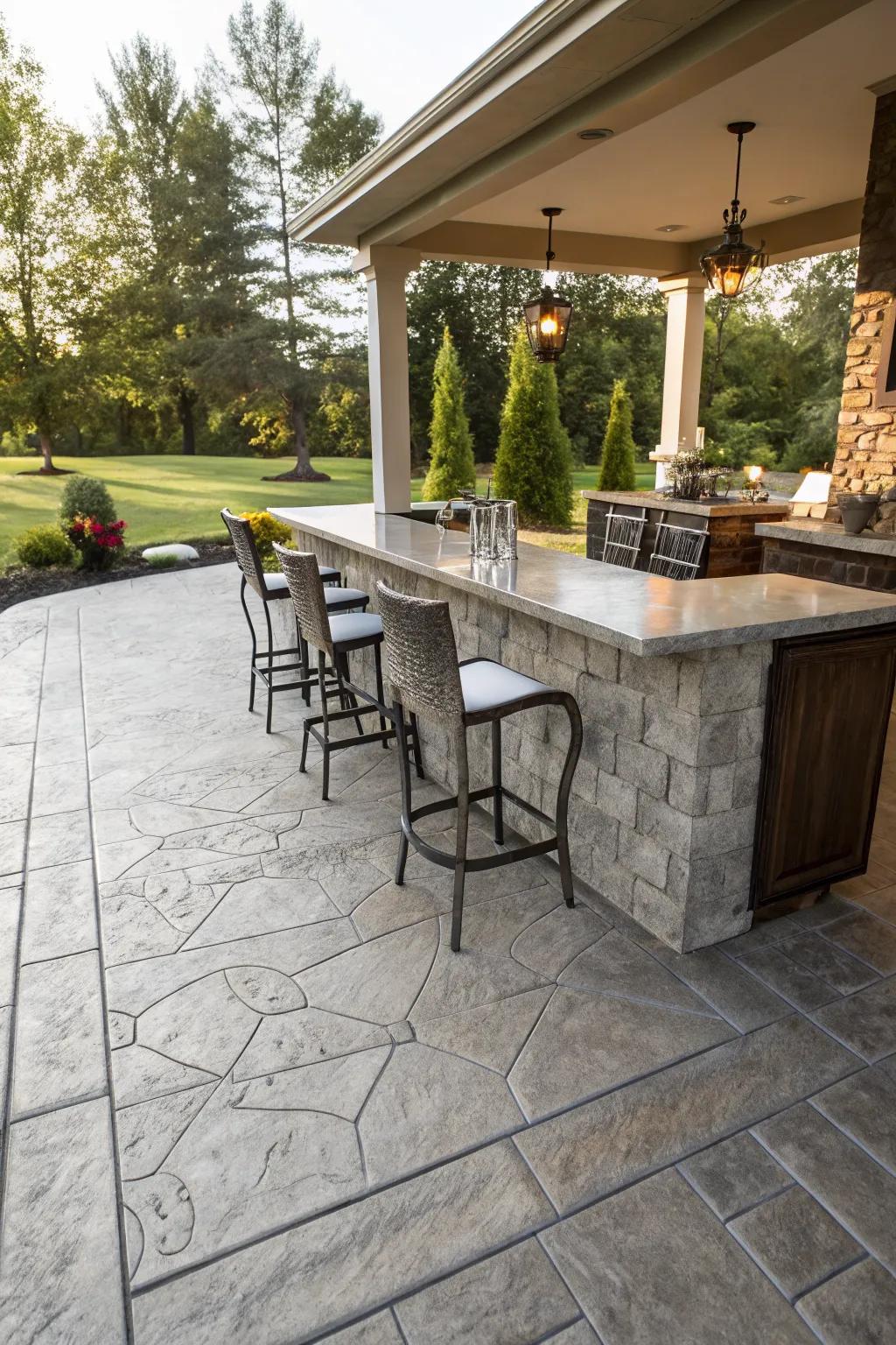 A built-in bar makes entertaining easy.