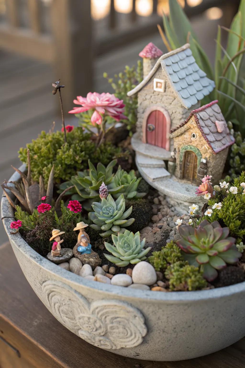 A succulent fairy garden brings a touch of magic to any outdoor space.