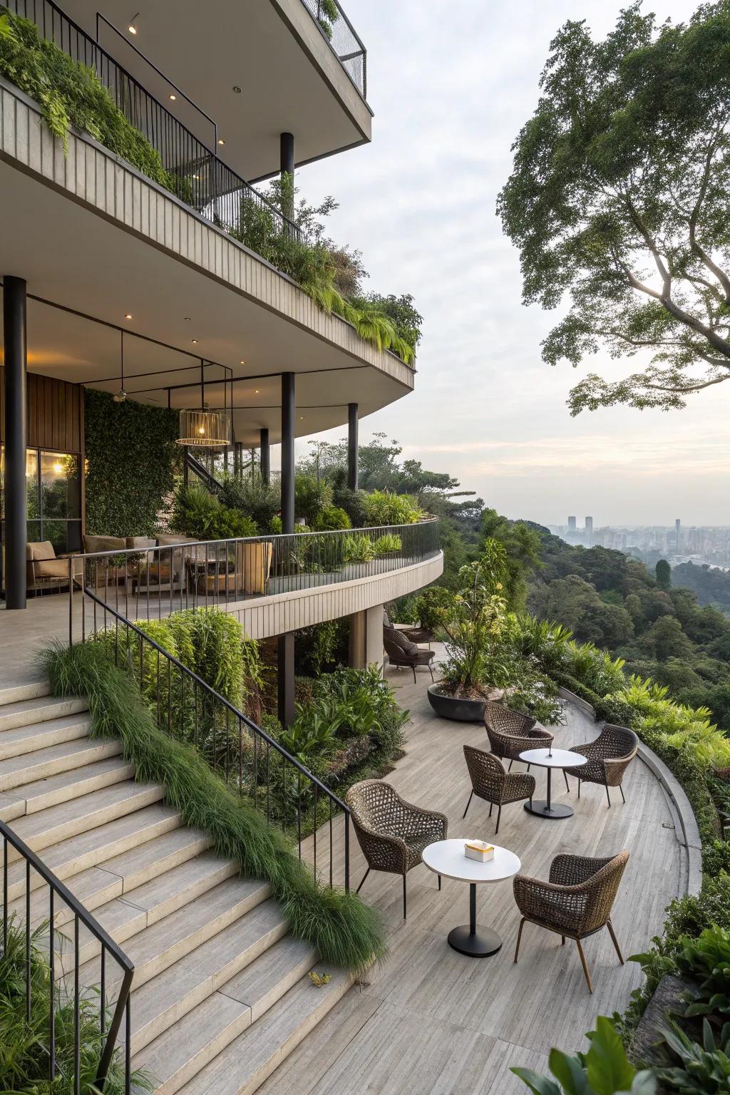 Define spaces with a multi-level terrace design.