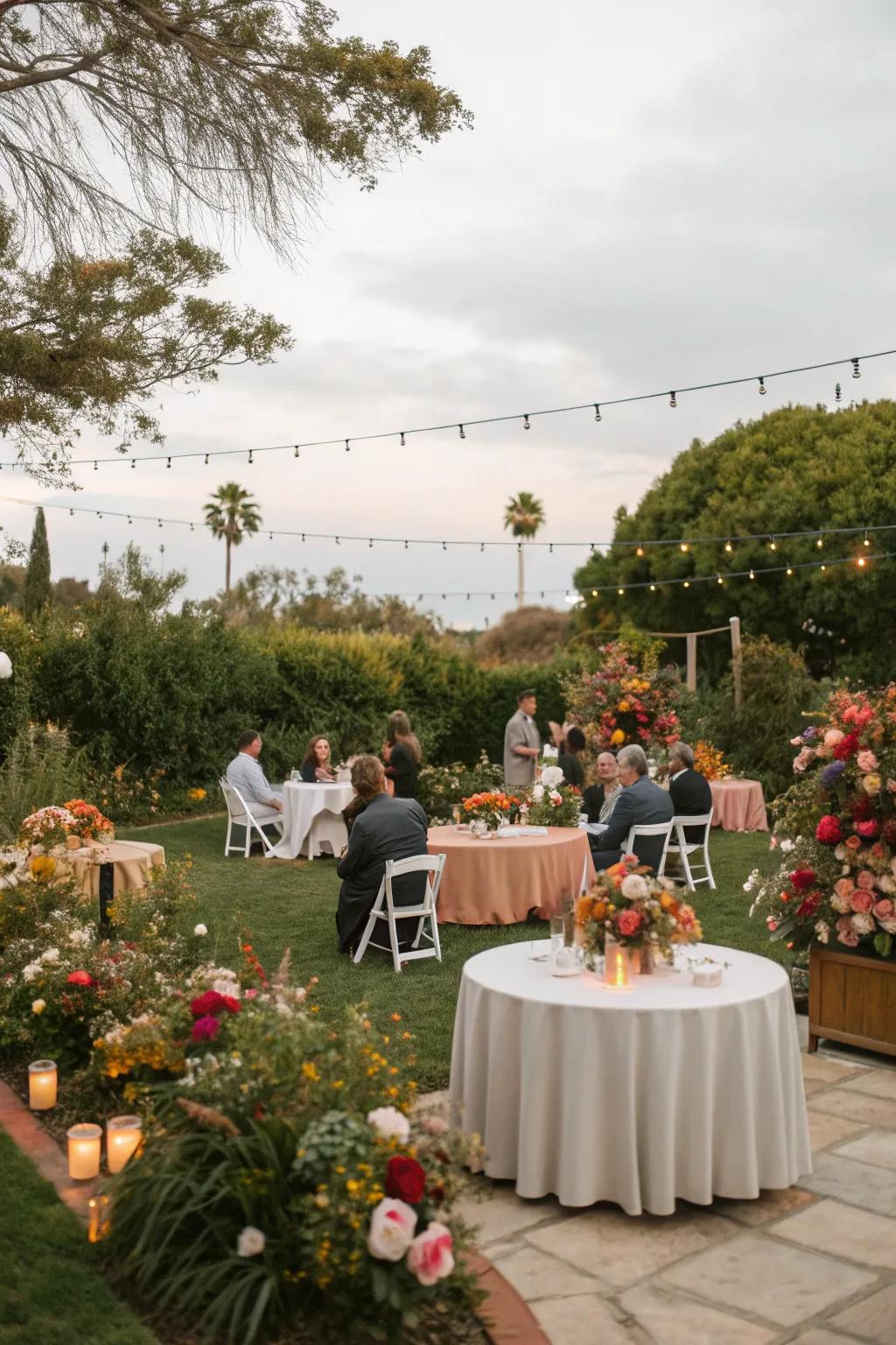 Clustered seating for a sociable garden party ambiance.