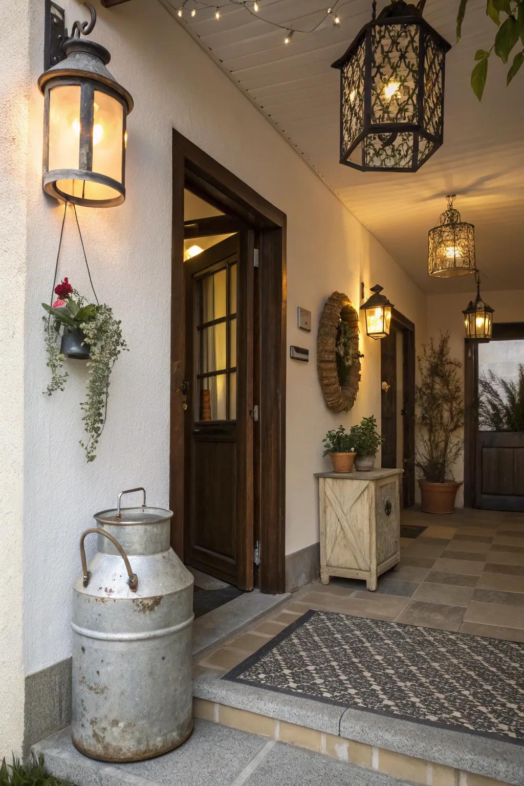 Vintage elements add character and history to the entry.