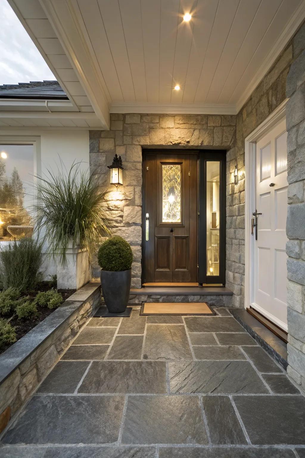 Slate tiles adding natural sophistication to the entry