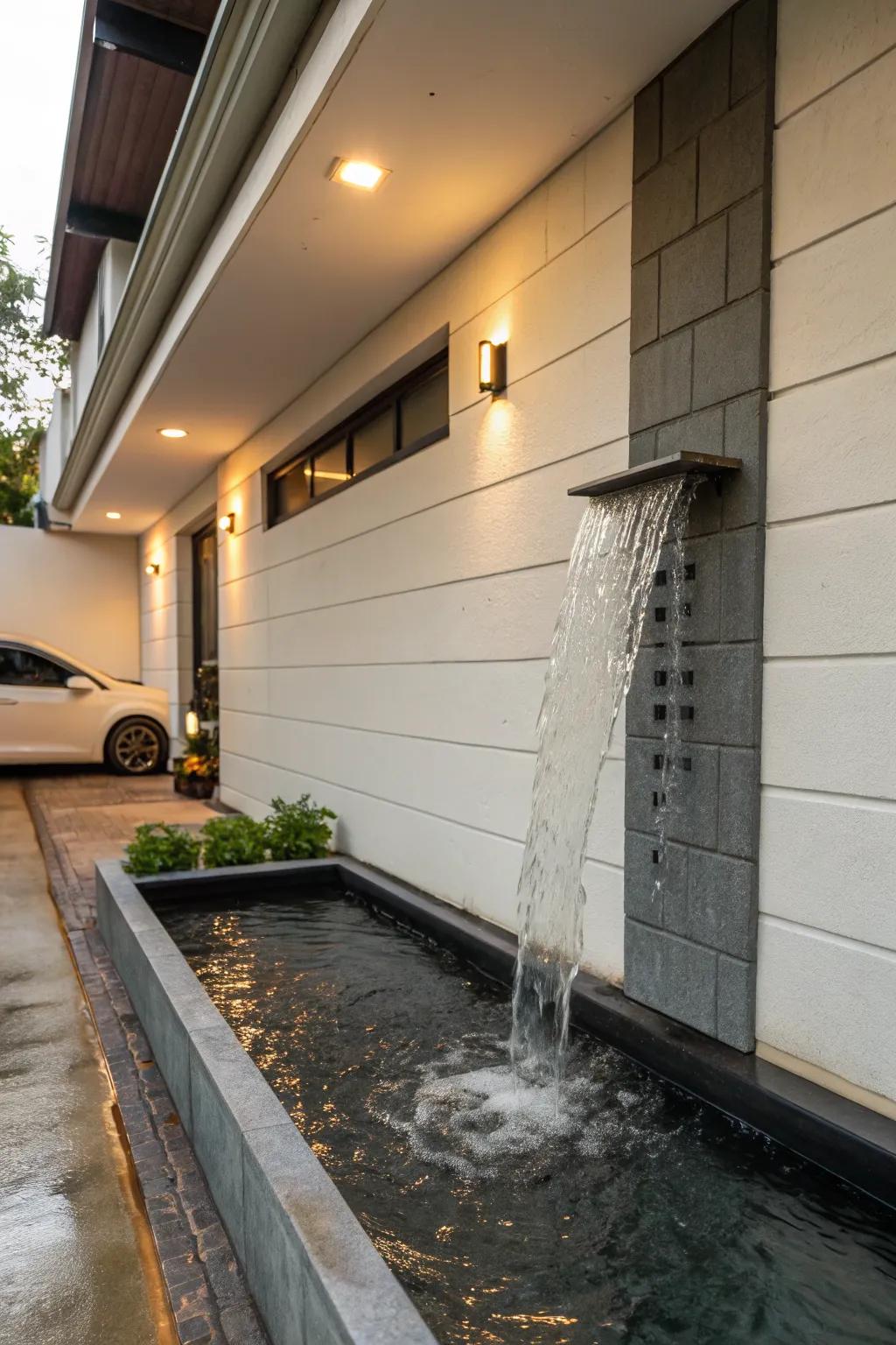 A water feature adds tranquility and elegance to your garage setting.