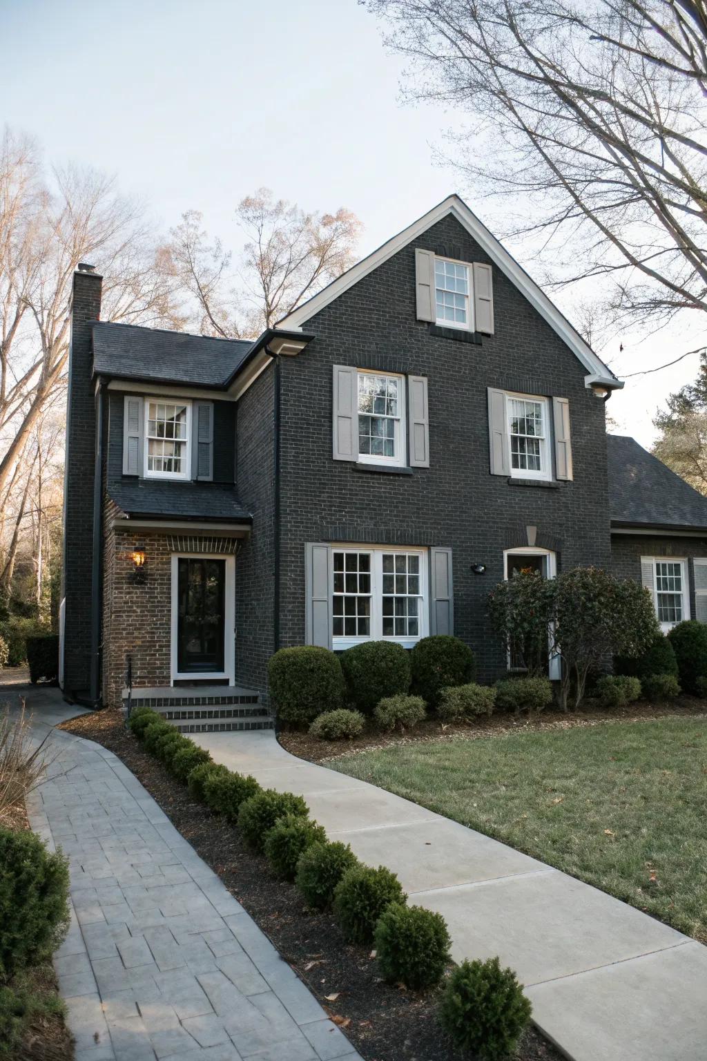 Charcoal painted brick adds drama and depth.