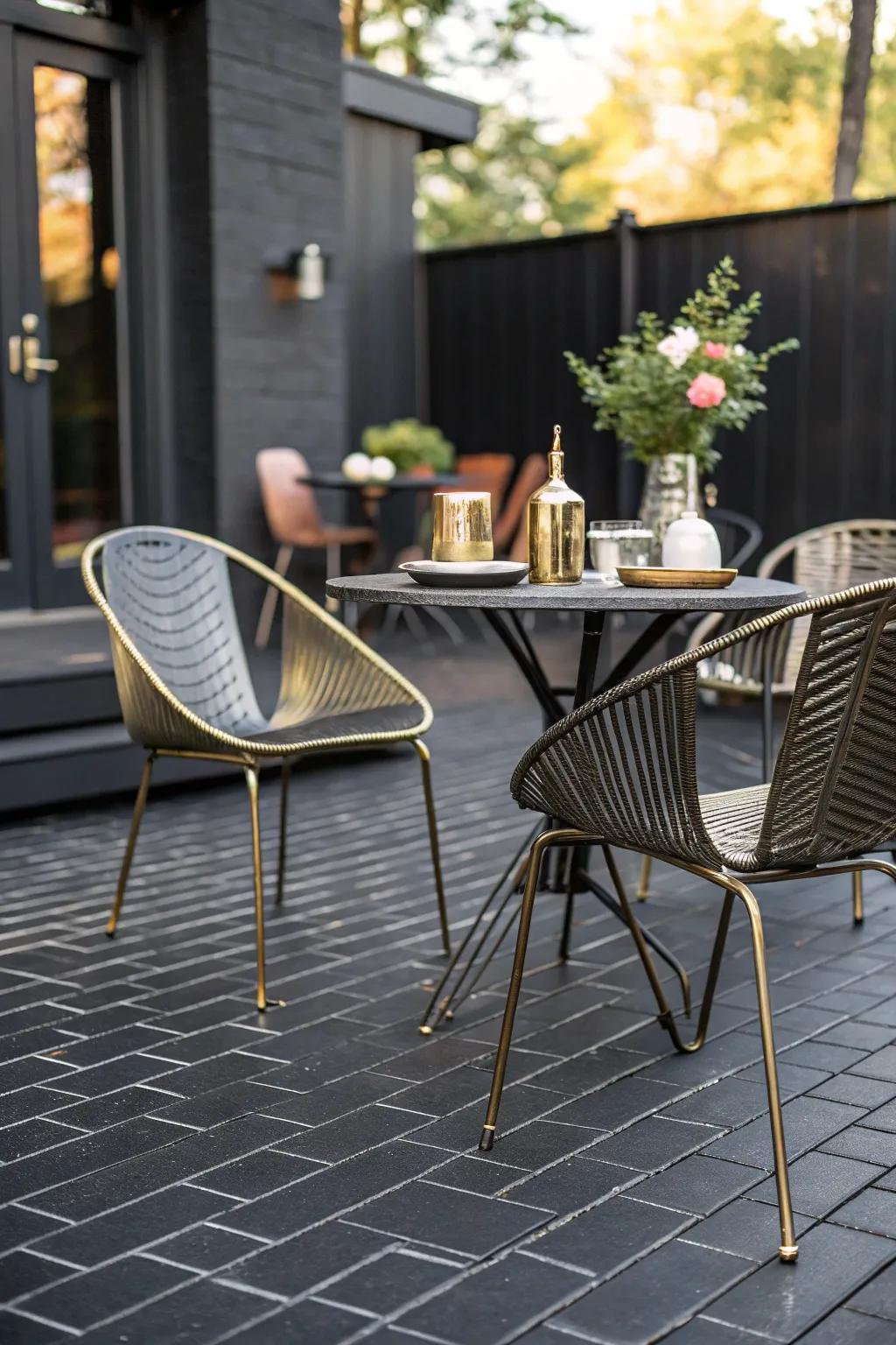 Chic black adds a modern edge to your brick patio.
