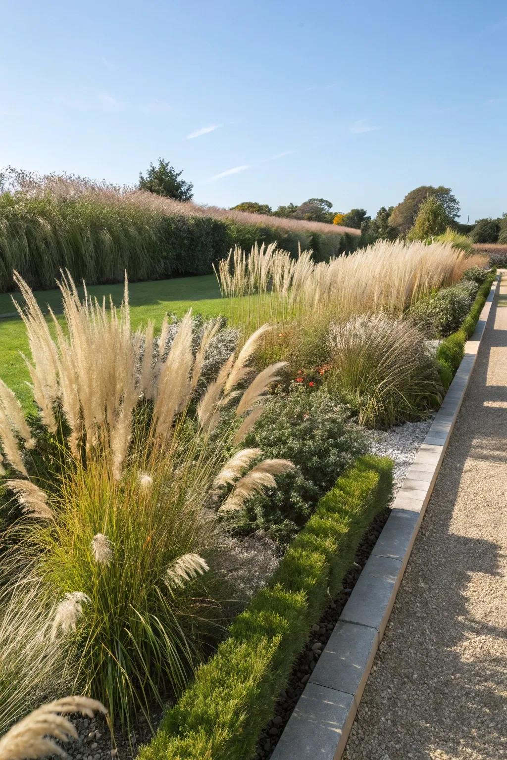 Pampas grass combined with other grasses offers diverse textures.