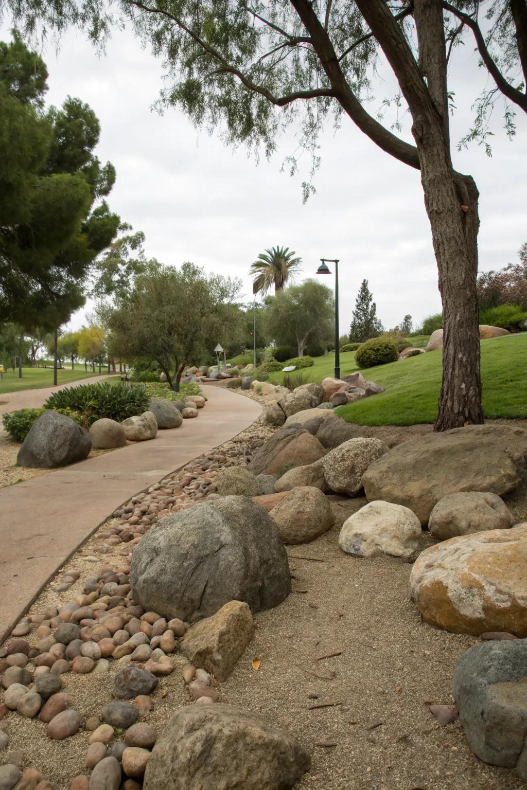 Hardscape features add texture and interest to your park strip.