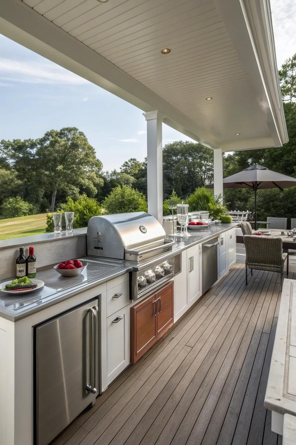 An outdoor kitchen is a dream for any deck party host.