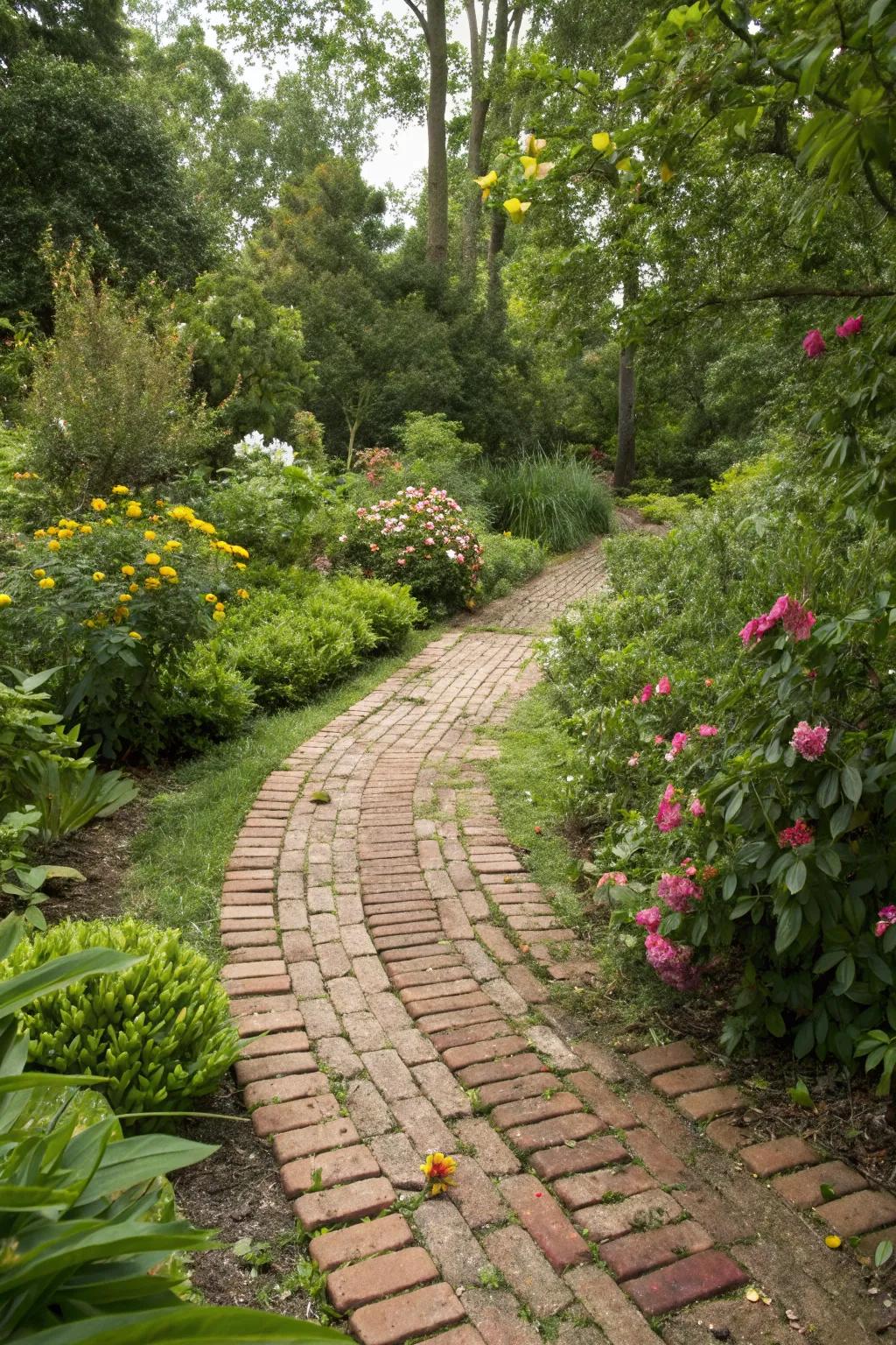 Reclaimed bricks offer a rustic and eco-friendly edging.