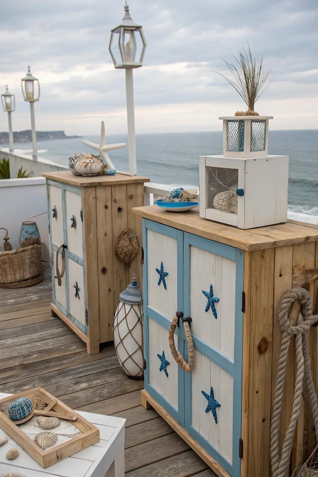 Bring the beach to your backyard with coastal-inspired cabinets.