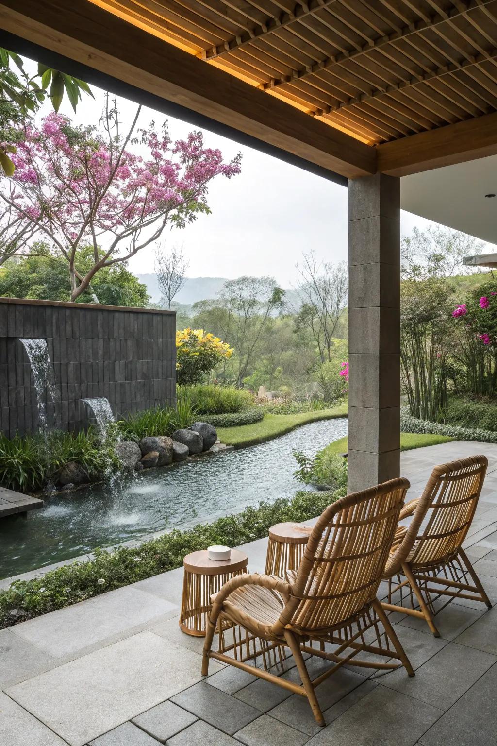 Zen-inspired bamboo chairs creating a serene and tranquil patio space.