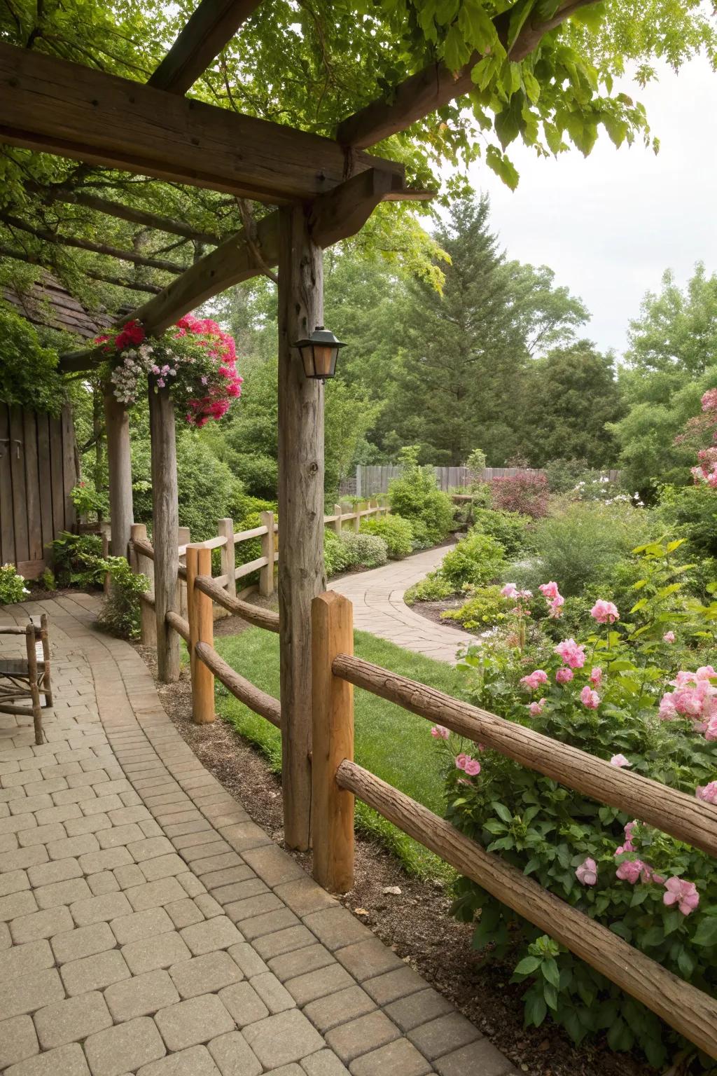 Rustic wooden fences offer warmth and natural charm.