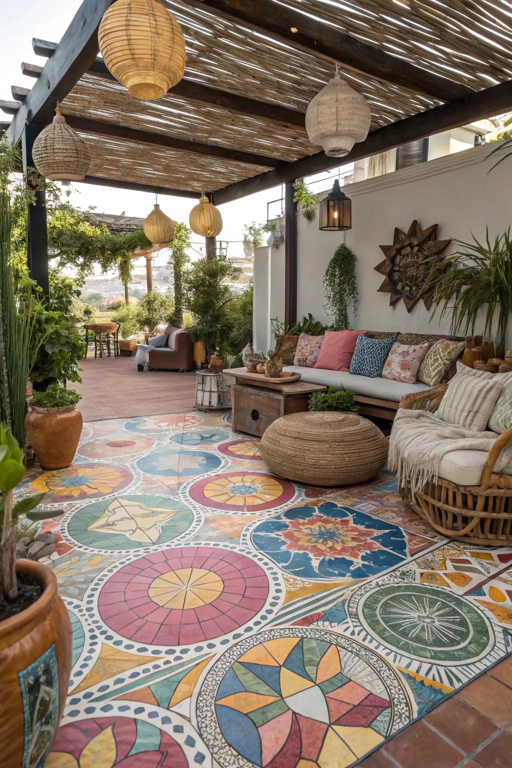 Mosaic finishes add artistic flair to any patio.