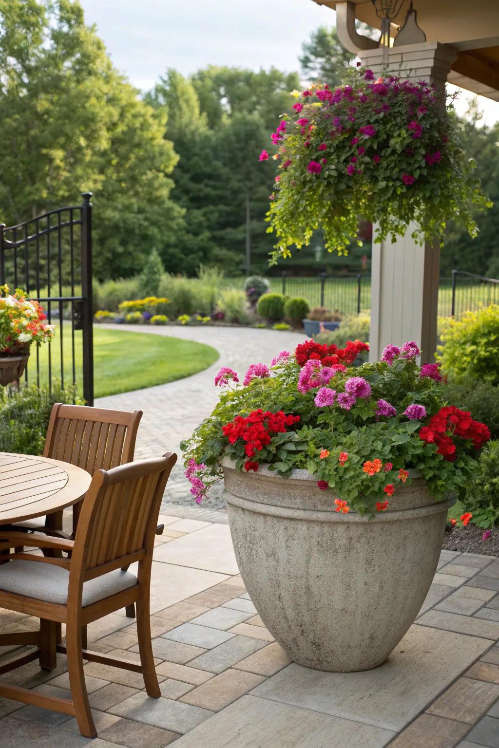 A large statement planter on the patio making a bold impact.