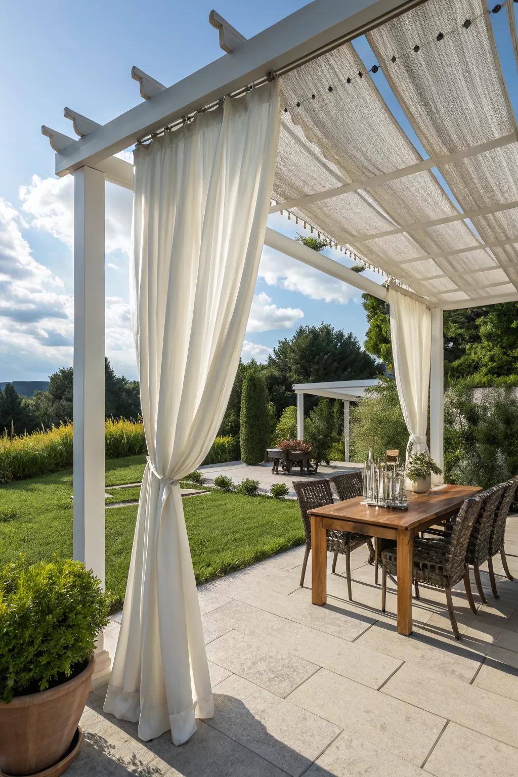Chic outdoor curtains adding elegance and comfort to a patio.