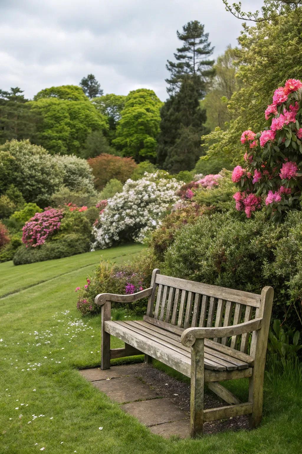 Add classic charm with a garden bench on your lawn.