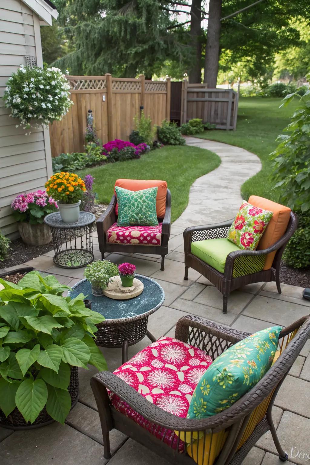 Accent chairs add color and personality to your patio.