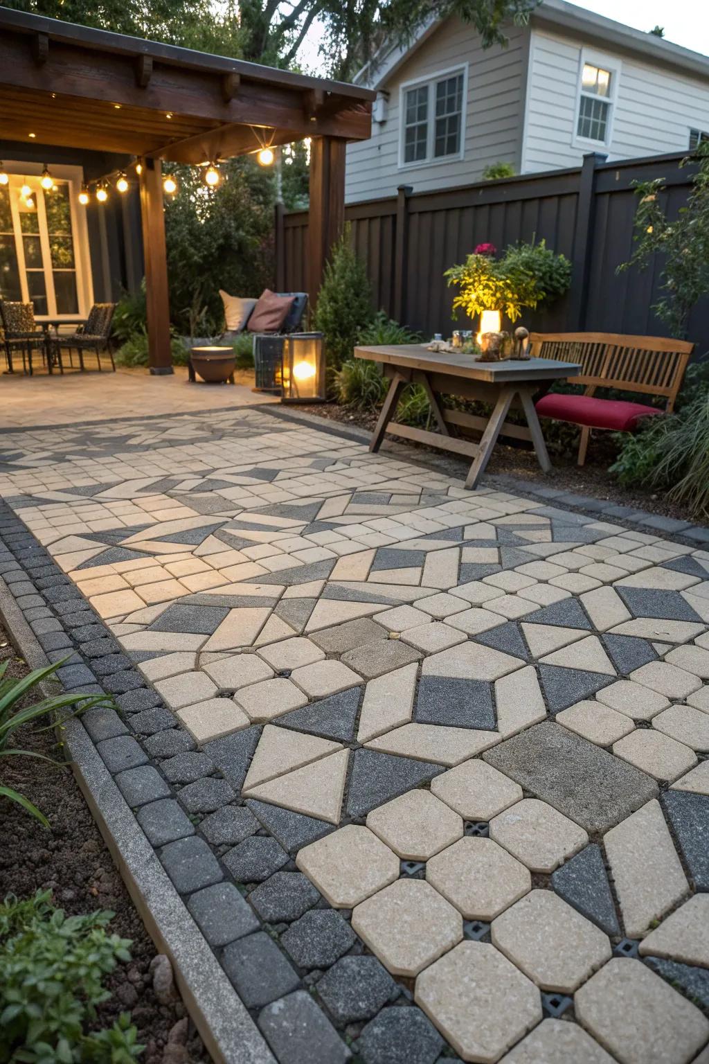 A striking paver pattern that adds personality to the patio.