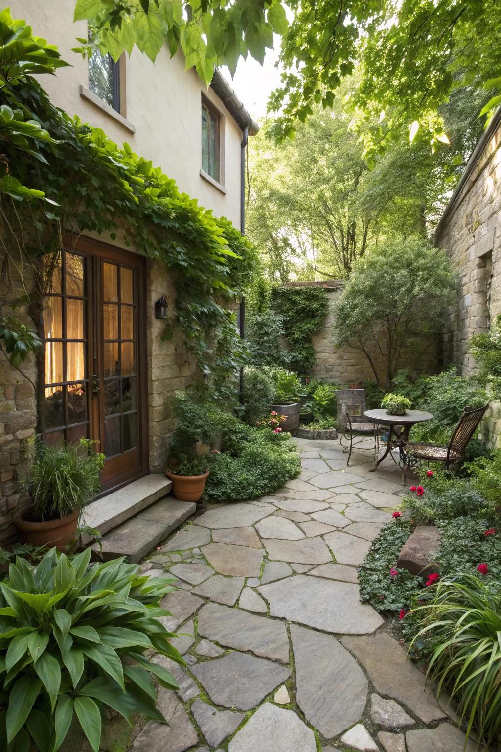 Blending with nature enhances the patio's appeal.