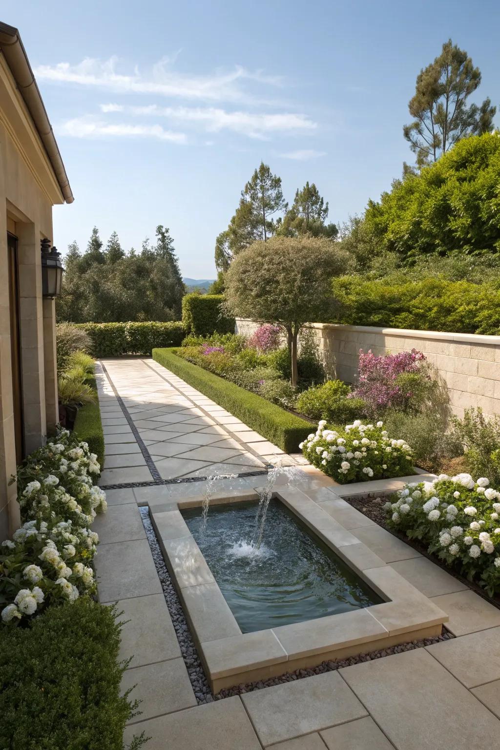 A calming water feature on a serene patio.