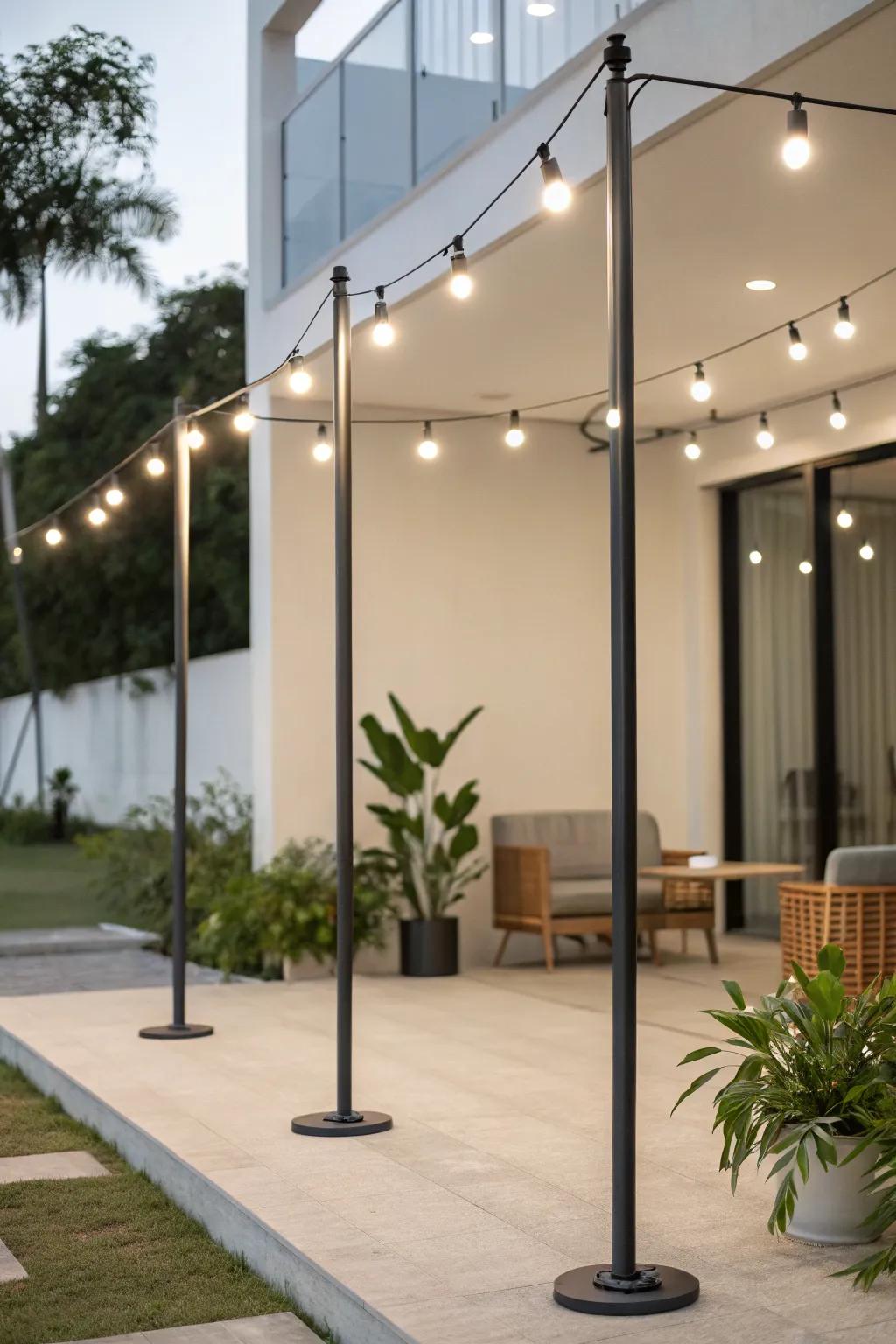 Metal poles offer a modern and durable lighting solution.